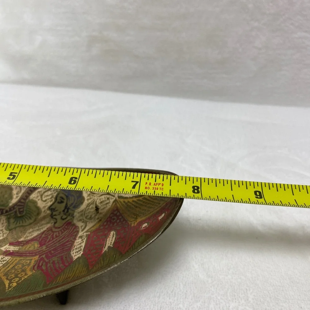 Vintage Decorative Brass Tray Hand Painted Figurines‎ Snake Scene